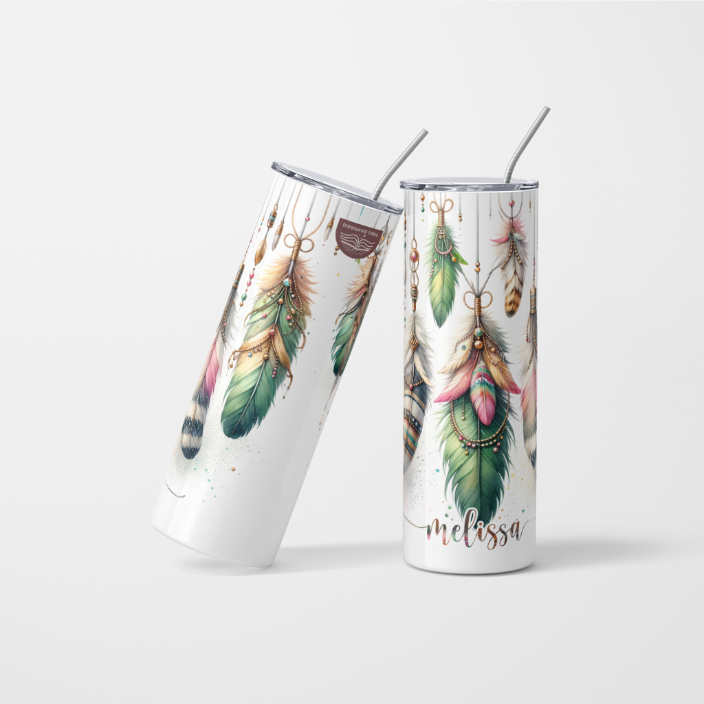 Personalised Boho Feather Tumbler - 600ml